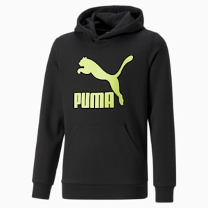Classics Logo Boy's Hoodie, Puma Black-Light Lime