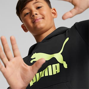 Classics Logo Boy's Hoodie, Puma Black-Light Lime, extralarge-IND