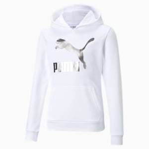 Classic Girls' Logo Hoodie, Puma White-foil, extralarge