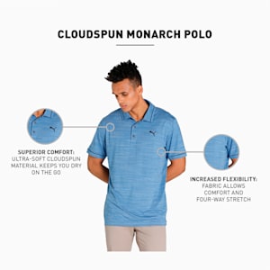 CLOUDSPUN Monarch Men's Golf Performance Polo, Bright Cobalt Heather-Navy Blazer