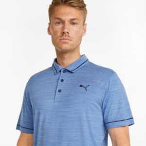 CLOUDSPUN Monarch Men's Golf Polo Shirt, Bright Cobalt Heather-Navy Blazer
