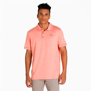 CLOUDSPUN Monarch Men's Golf Performance Polo, Hot Coral Heather-QUIET SHADE