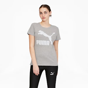 Camiseta Classics con logotipo para mujer, Light Gray Heather-Puma White, extragrande