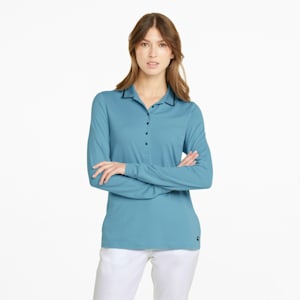 W Cloudspun Long Sleeve Polo, Dusty Aqua