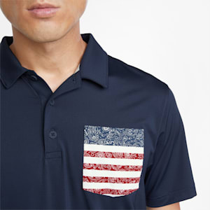 PUMA x VOLITION Paisley Pocket Men's Golf Polo Shirt, Navy Blazer-Ski Patrol