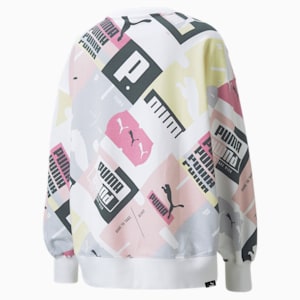 Brand Love Oversized Crew Neck Women's Sweatshirt, Puma White-Chalk Pink