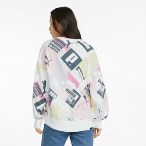 Brand Love Oversized Crew Neck Women's Sweatshirt, Puma White-Chalk Pink