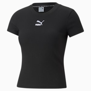 T-shirt ajusté côtelé Classics Femme, Puma Black