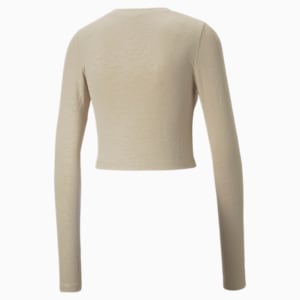 INLAND Cropped Women's Long Sleeve Tight Tee, Light Sand