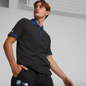 BMW M Motorsport Zip Men's Polo, Cotton Black