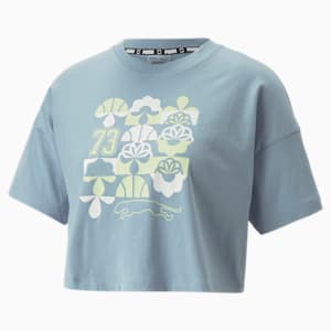 MOD Cropped Women's Basketball T-Shirt, Blue Wash