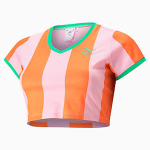 ウィメンズ PUMA x DUA LIPA ストリップド スリム 半袖 Tシャツ, Carrot-pink lady