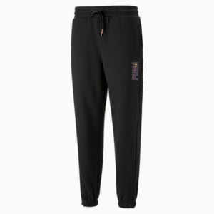 SWxP Men's Relaxed Fit Sweat Pants, Puma Black-Orange, extralarge-IND