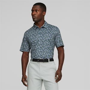 Mattr Florals Golf Polo Shirt Men, Evening Sky-Dusty Green