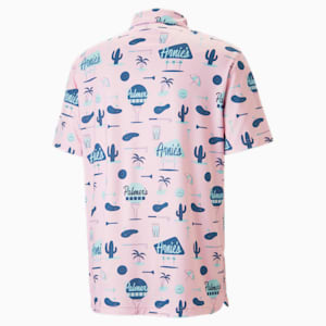 PUMA x Arnold Palmer CLOUDSPUN Golf Polo Shirt Men, Pale Pink-Lake Blue