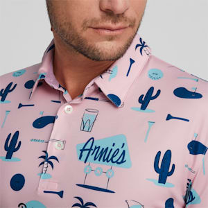 PUMA x Arnold Palmer CLOUDSPUN Golf Polo Shirt Men, Pale Pink-Lake Blue