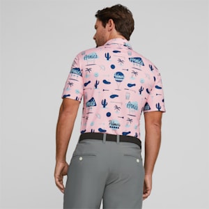 PUMA x Arnold Palmer CLOUDSPUN Golf Polo Shirt Men, Pale Pink-Lake Blue