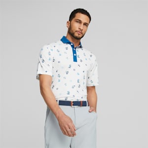 PUMA x Arnold Palmer Mattr Dunes Golf Polo Shirt Men, Bright White-Lake Blue