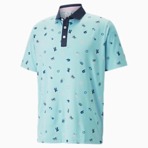 PUMA x Arnold Palmer Mattr Dunes Golf Polo Shirt Men, Tropical Aqua-Navy Blazer