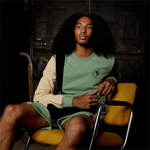 Sudadera de básquetbol con cuello redondo PUMA x BLACK FIVES para hombre, Dusty Green-Light Sand