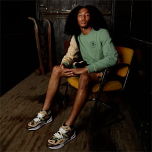 Sudadera de básquetbol con cuello redondo PUMA x BLACK FIVES para hombre, Dusty Green-Light Sand