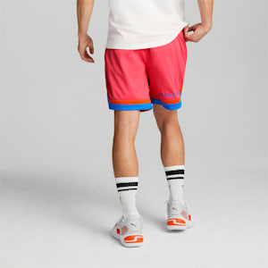 Melo One Stripe Men's Basketball Shorts, Hot Coral