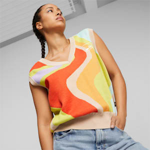 Uptown Printed Knitted Women's Vest, Olive Oil-AOP
