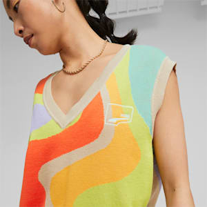 Uptown Printed Knitted Women's Vest, Olive Oil-AOP