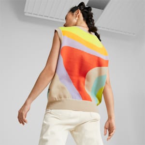 Uptown Printed Knitted Women's Vest, Olive Oil-AOP