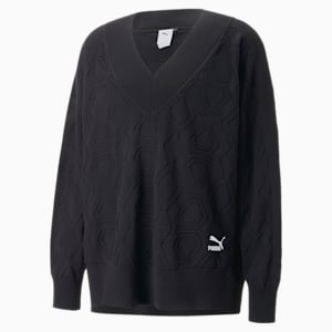 LUXE SPORT Oversized V-neck Sweatshirt, PUMA Black