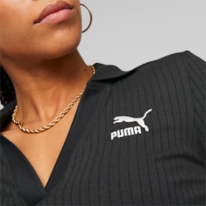 ウィメンズ CLASSICS リブ付 Vネック 長袖 Tシャツ, PUMA Black