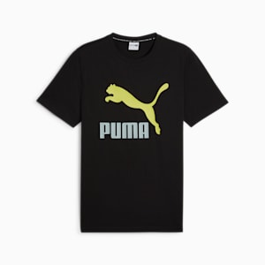 Playera con logotipo Classics para hombre, PUMA Black-Lime Sheen, extralarge