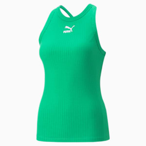 Camiseta sin mangas Classics con bordes acanalados para mujer, Grassy Green