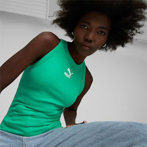 Camiseta sin mangas Classics con bordes acanalados para mujer, Grassy Green