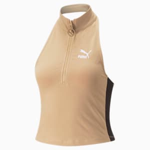 T7 Half-Zip Mock Neck Tee Women, Dusty Tan