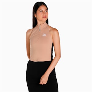 T7 Half-Zip Mock Neck Women's Slim Fit Slim Fit Top, Dusty Tan, extralarge-IND