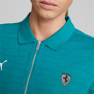 Ferrari Style Jacquard Men's Polo, Green Lagoon