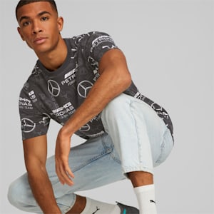 Mercedes AMG Petronas F1 All Over Print Men's T-Shirt, PUMA Black