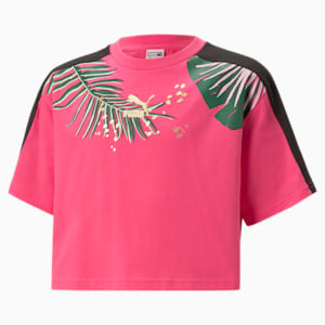 Camiseta estampada T7 Vacay Queen para niños grandes, Glowing Pink