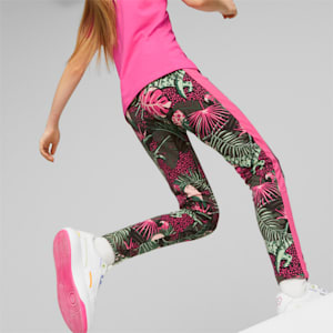 T7 Vacay Queen All Over Print Girls Leggings, Glowing Pink