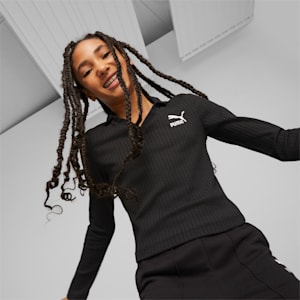 キッズ ガールズ CLASSICS クロップド 長袖 Tシャツ 128-164cm, PUMA Black