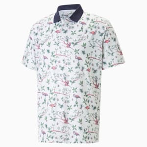 Mattr Lagoon Golf Polo Shirt Men, Bright White-Flamingo Pink