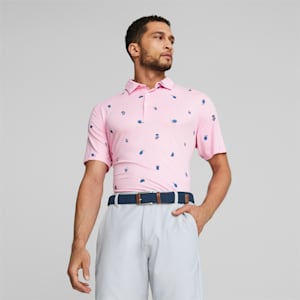 PUMA x Arnold Palmer CLOUDSPUN Citrus Golf Polo Shirt Men, Pale Pink-Lake Blue