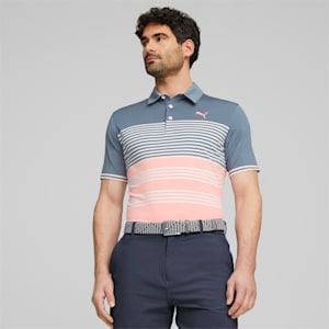 Mattr Track Golf Polo Shirt Men, Evening Sky-Flamingo Pink Heather