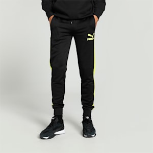 Iconic T7 Men's Track Pants, PUMA Black-Lime Sheen, extralarge