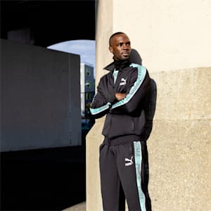T7 Sport Men's Regular Fit Track Jacket, PUMA Black-Mint, extralarge-IND