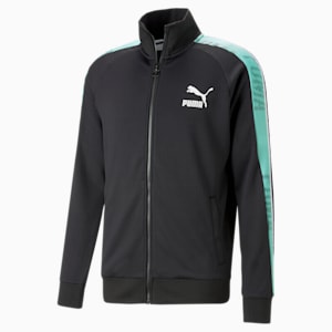 T7 Sport Men's Regular Fit Track Jacket, PUMA Black-Mint, extralarge-IND