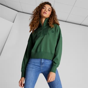 Infuse Women's Half-Zip Oversized Sweatshirt, Deep Forest