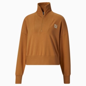 Infuse Women's Half-Zip Oversized Sweatshirt, Desert Tan