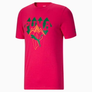 Camiseta estampada Ski Club Mountain Top para hombre, Rose Red